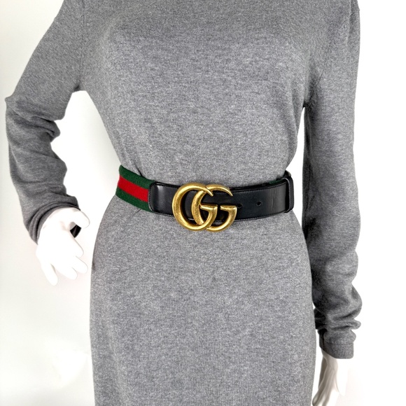 GUCCI Web Accent GG Logo Buckle Wide Canvas Leather Belt 95 38 main image 11